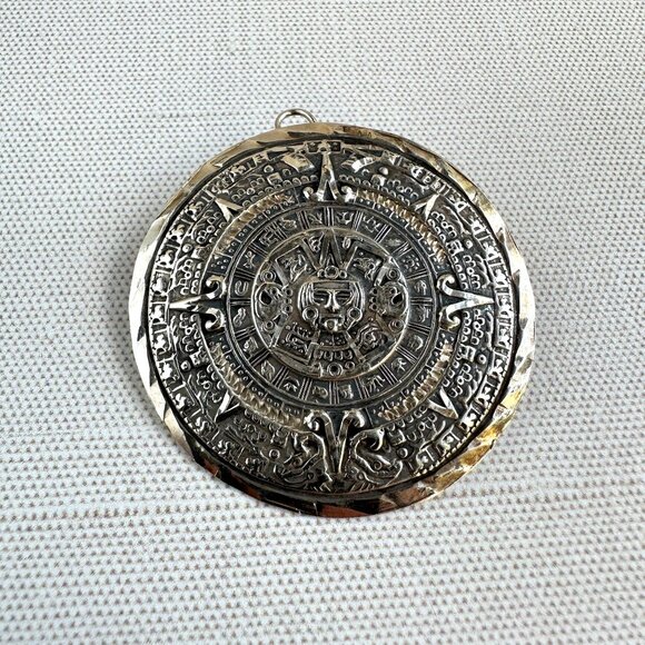 Mexican Sterling Aztec Calendar Pendant - Picture 6 of 10